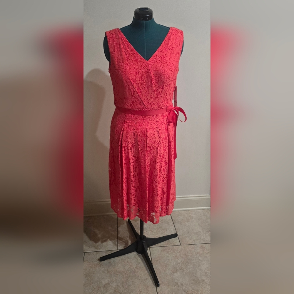 NWT Leslie Fay Lace Dress Hot Pink Sz 12
